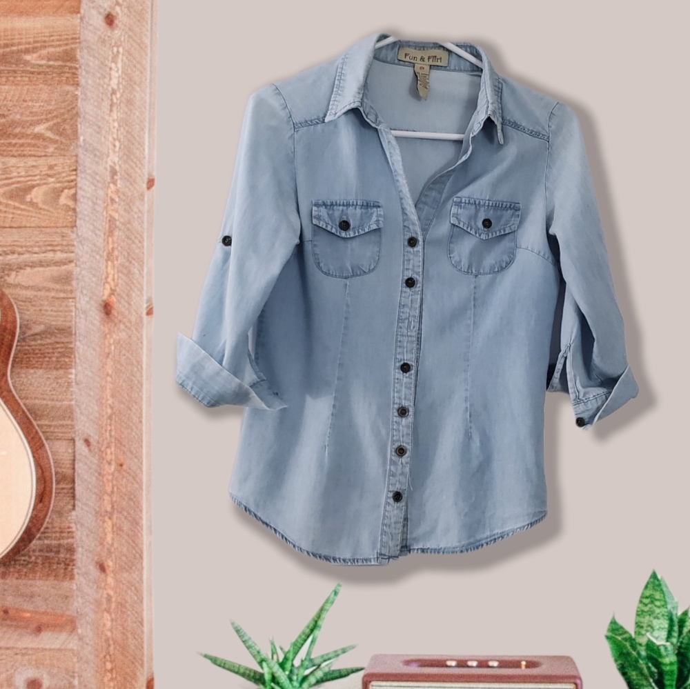 Fun & Flirt Denim Long sleeve Shirt- Small